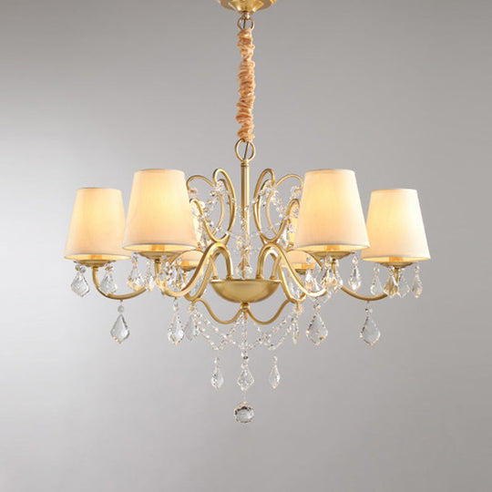 Gold Finish Crystal Chandelier Light: Elegant Dining Room Lighting Fixture 6 / With Shade