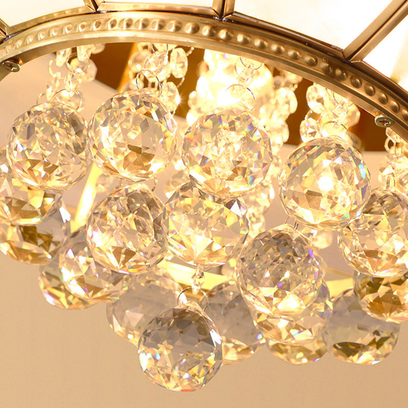 Gold Frosted Glass Umbrella Flush Light with Crystal Orbs