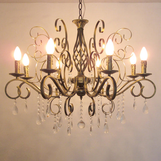 Retro Brass Candle Chandelier: Swirled Arm Pendant Lamp For Living Room With A Metallic Finish