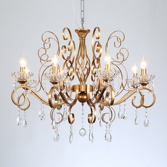 Retro Brass Candle Chandelier: Swirled Arm Pendant Lamp For Living Room With A Metallic Finish