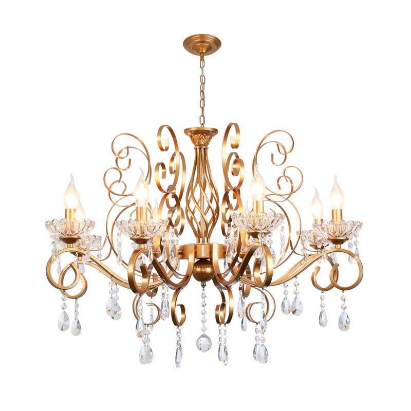 Retro Brass Candle Chandelier: Swirled Arm Pendant Lamp For Living Room With A Metallic Finish