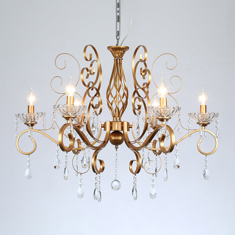 Retro Brass Candle Chandelier: Swirled Arm Pendant Lamp For Living Room With A Metallic Finish