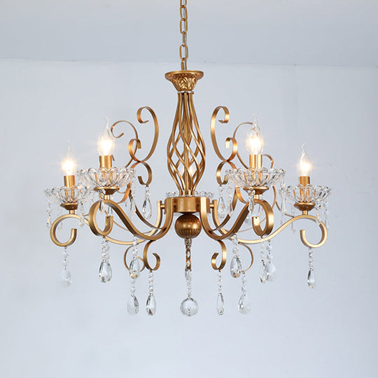 Retro Brass Candle Chandelier: Swirled Arm Pendant Lamp For Living Room With A Metallic Finish