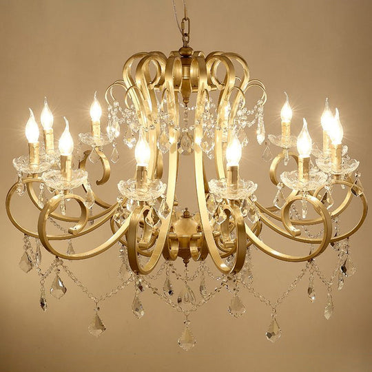 Rustic Gold Crystal Draping Chandelier With Scrolling Arms And Drops 12 /