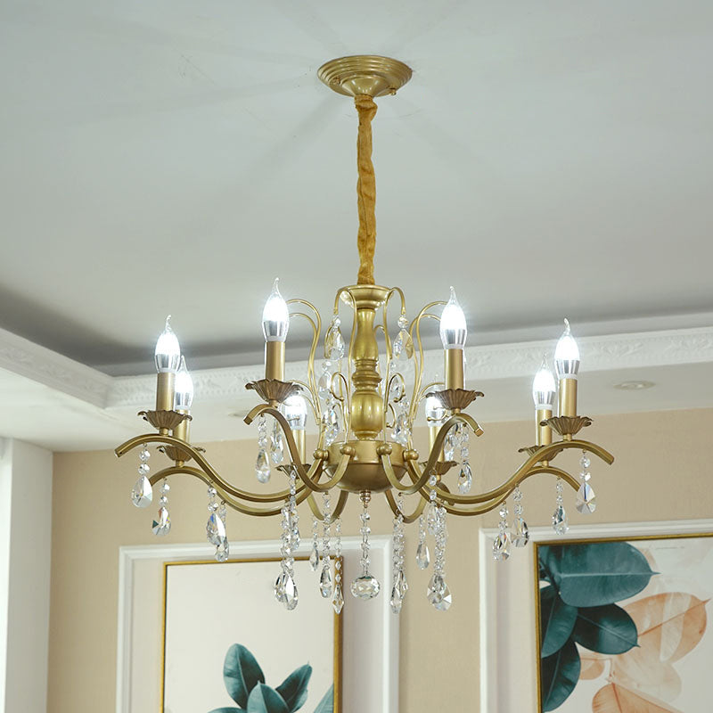 Metallic Candelabra Chandelier With Crystal Decoration - Traditional Hanging Pendant Light