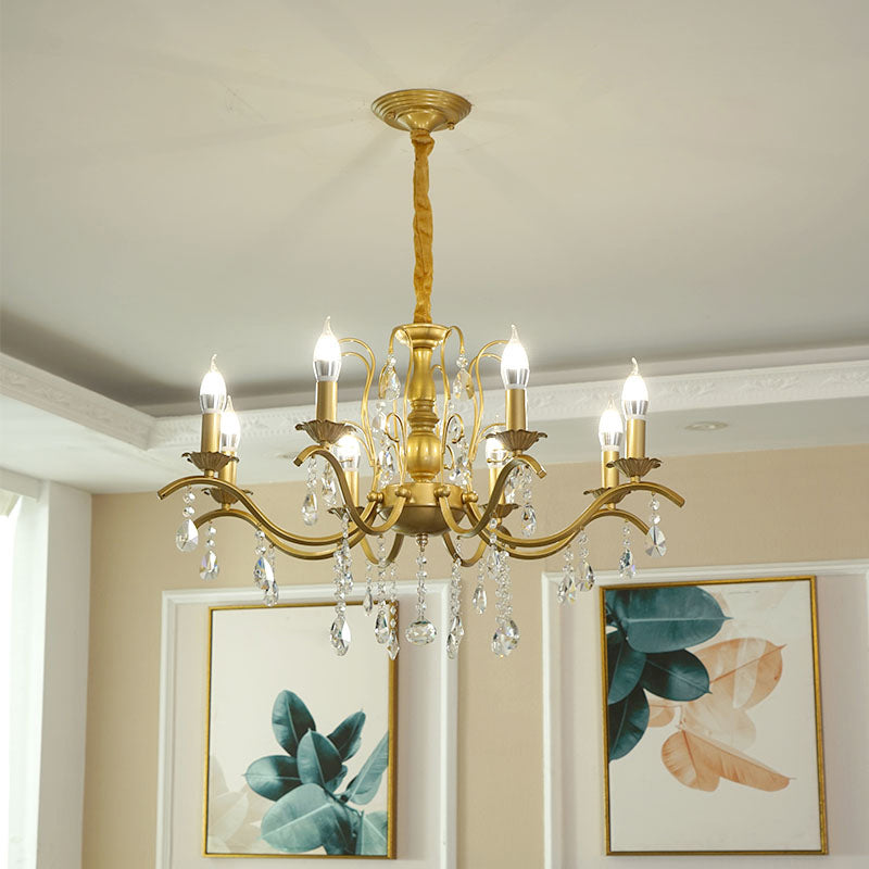 Metallic Candelabra Chandelier With Crystal Decoration - Traditional Hanging Pendant Light