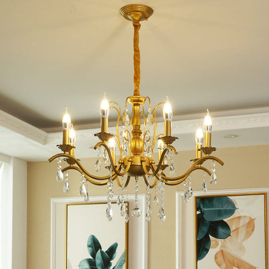 Metallic Candelabra Chandelier With Crystal Decoration - Traditional Hanging Pendant Light