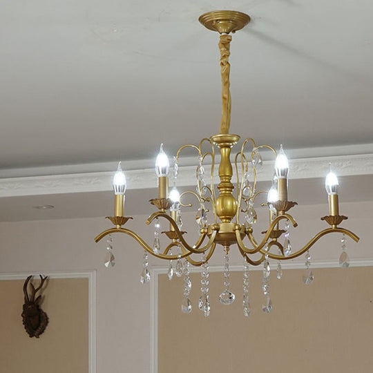 Metallic Candelabra Chandelier With Crystal Decoration - Traditional Hanging Pendant Light