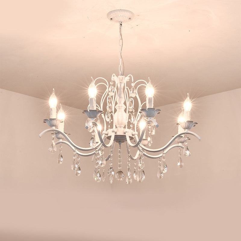 Metallic Candelabra Chandelier With Crystal Decoration - Traditional Hanging Pendant Light