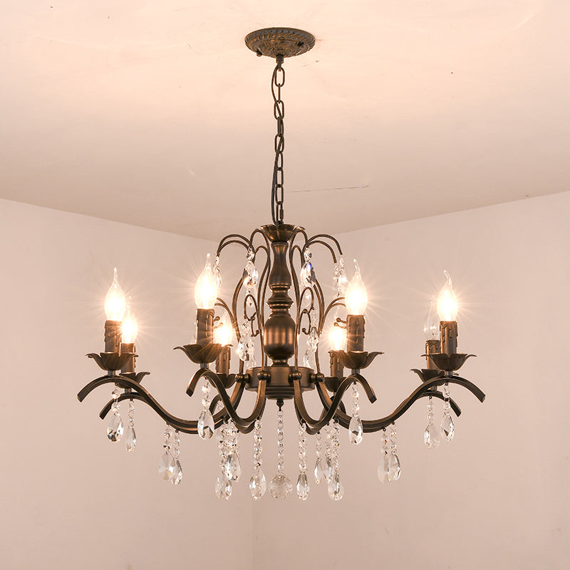 Metallic Candelabra Chandelier With Crystal Decoration - Traditional Hanging Pendant Light