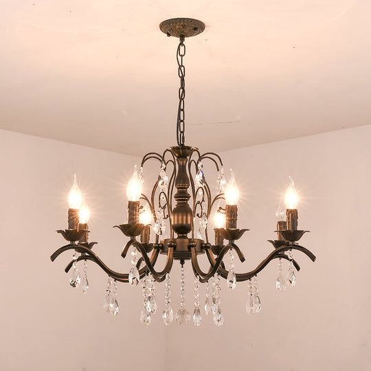 Metallic Candelabra Chandelier With Crystal Decoration - Traditional Hanging Pendant Light