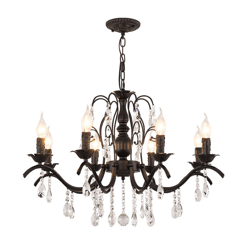 Metallic Candelabra Chandelier With Crystal Decoration - Traditional Hanging Pendant Light