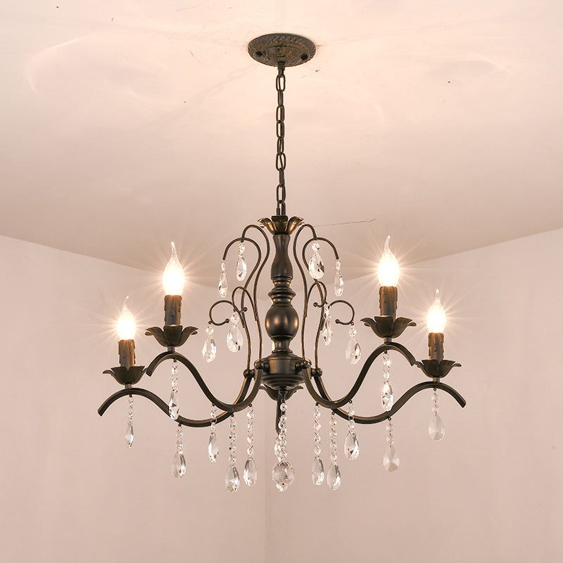 Metallic Candelabra Chandelier With Crystal Decoration - Traditional Hanging Pendant Light