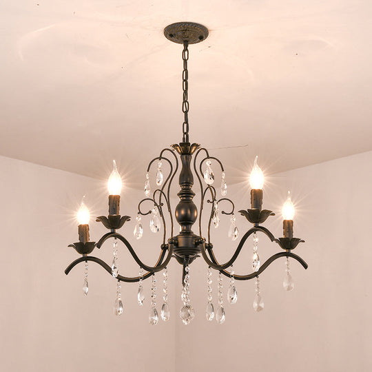 Metallic Candelabra Chandelier With Crystal Decoration - Traditional Hanging Pendant Light