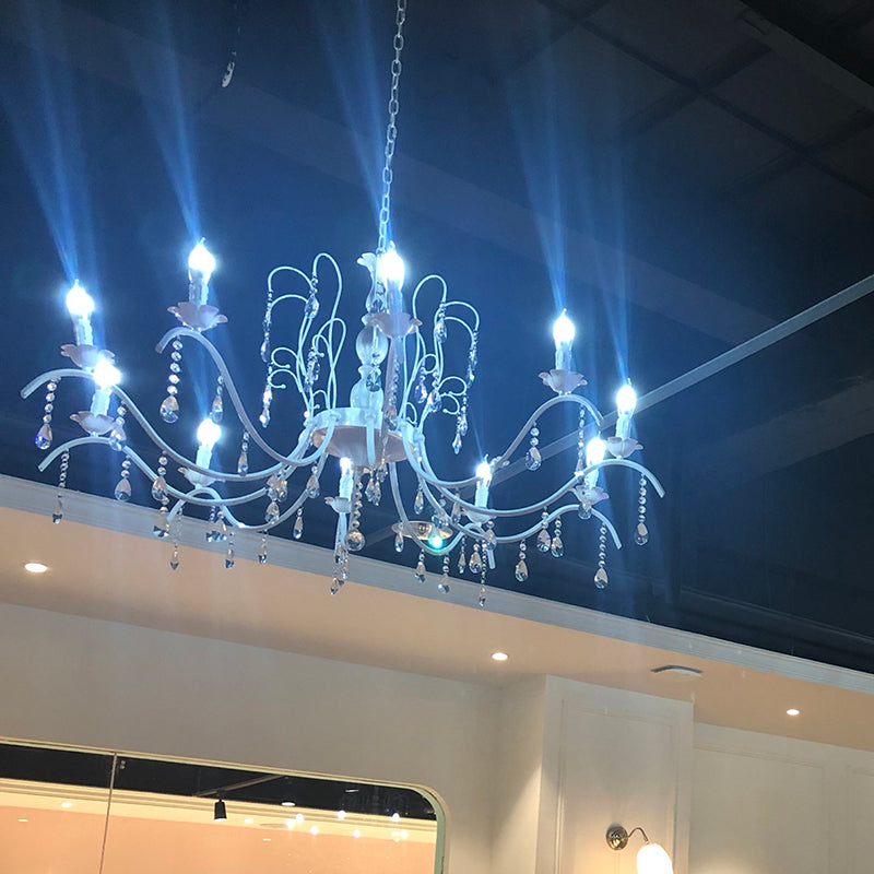 Metallic Candelabra Chandelier With Crystal Decoration - Traditional Hanging Pendant Light