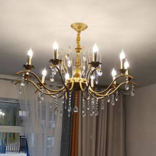 Metallic Candelabra Chandelier With Crystal Decoration - Traditional Hanging Pendant Light