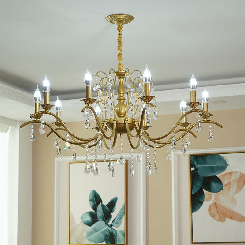 Metallic Candelabra Chandelier With Crystal Decoration - Traditional Hanging Pendant Light