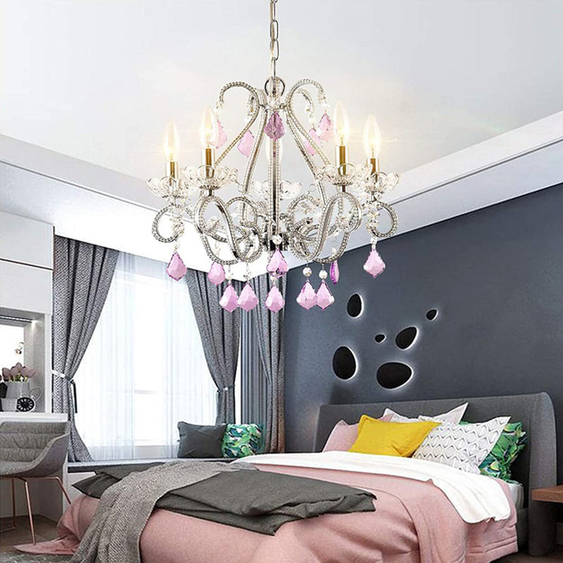 French Country Crystal Chandelier - Elegant 5-Light Pendant For Bedroom Ceiling