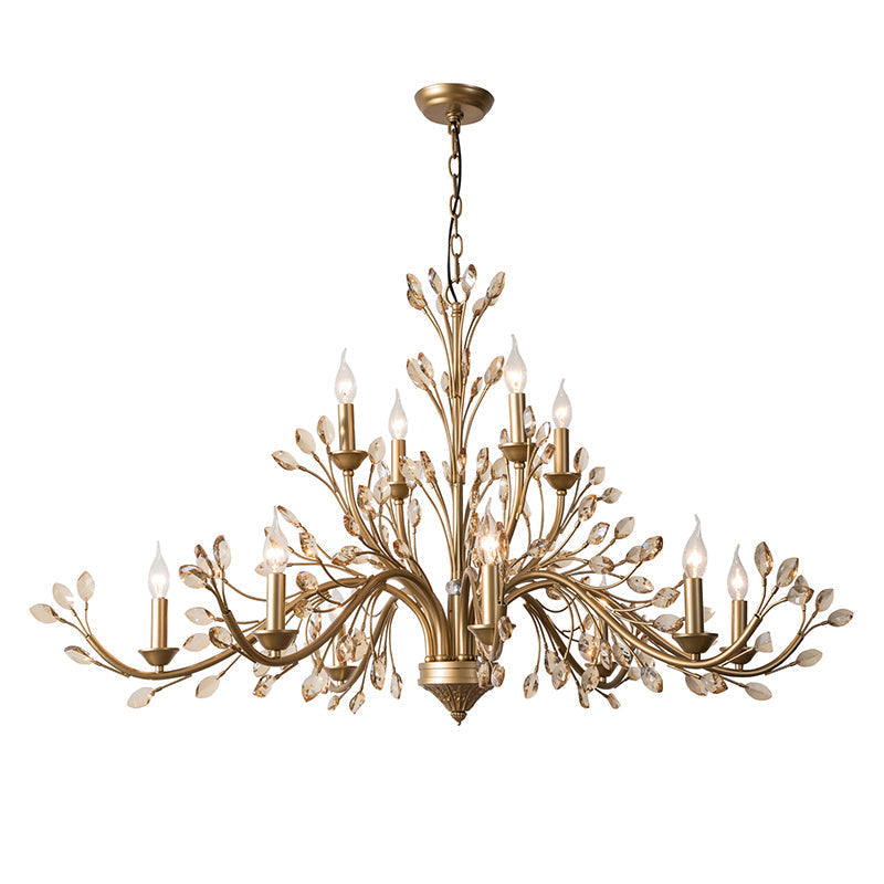 Gold Amber Crystal Branch Pendant Chandelier - Rustic Bedroom Suspension Lighting