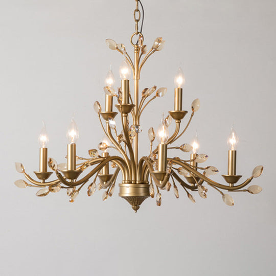 Gold Amber Crystal Branch Pendant Chandelier - Rustic Bedroom Suspension Lighting