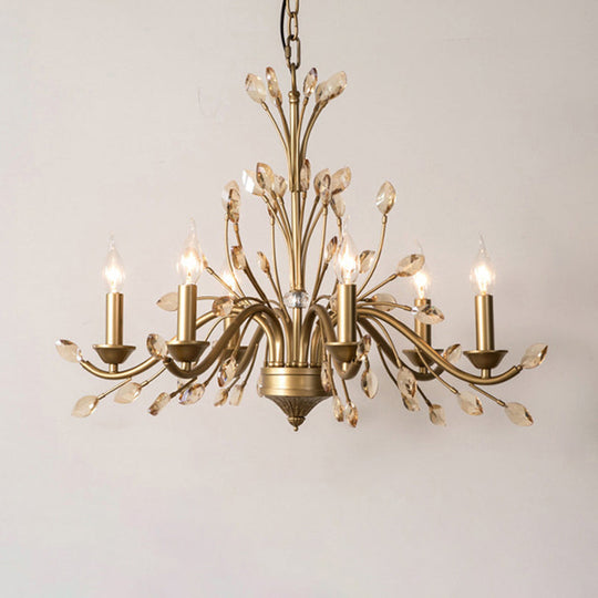 Gold Amber Crystal Branch Pendant Chandelier - Rustic Bedroom Suspension Lighting