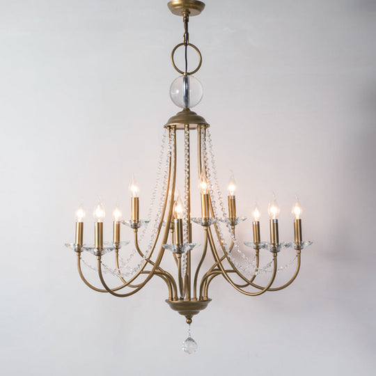 Rustic Candlestick Chandelier With Crystal Strand Elegant Metallic Hanging Light Kit