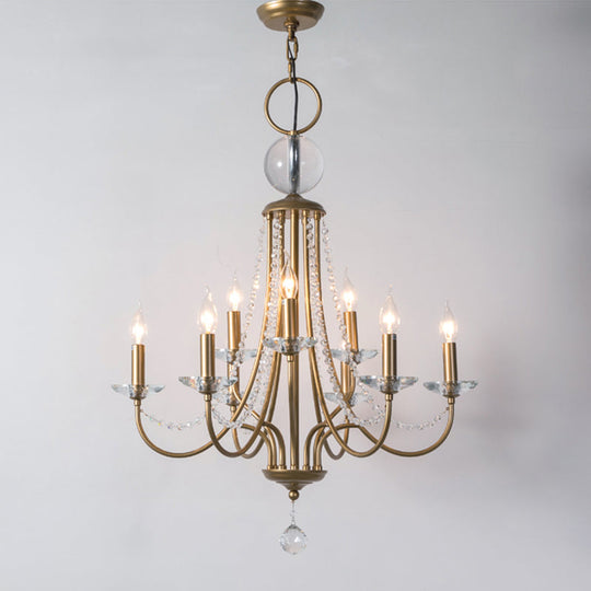 Rustic Candlestick Chandelier With Crystal Strand Elegant Metallic Hanging Light Kit Gold / 2 Tiers