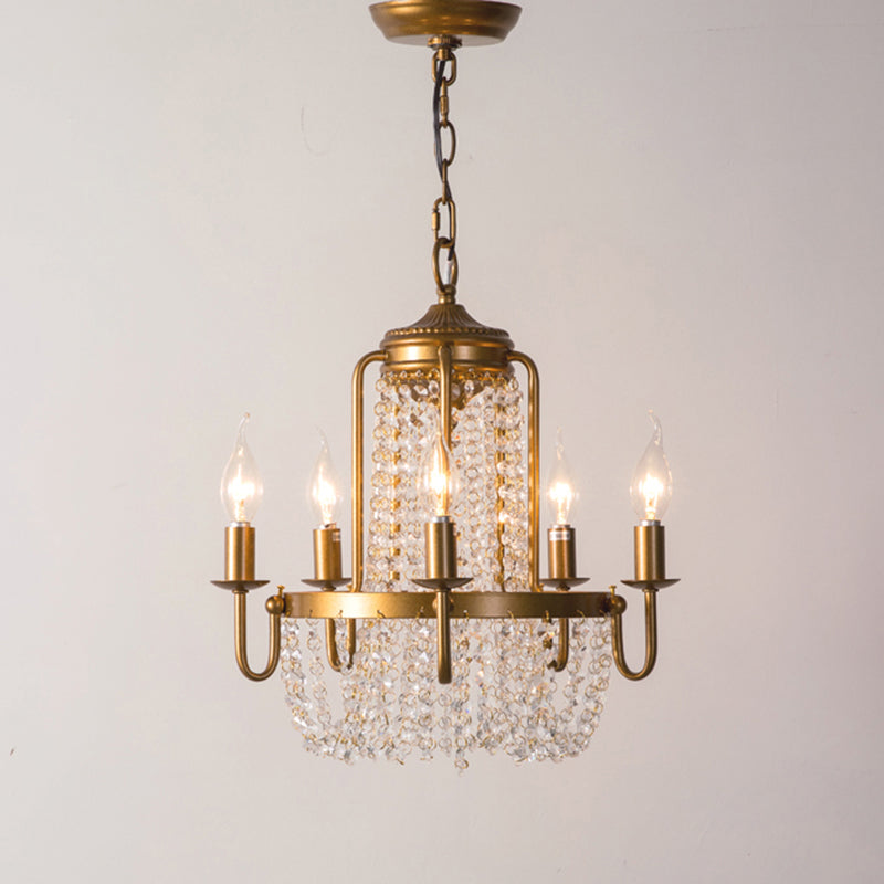 Rustic Gold Candle Style Chandelier - Crystal Octagons & Hanging Pendant For Living Room