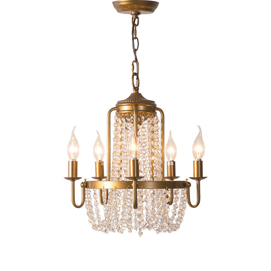 Rustic Gold Candle Style Chandelier - Crystal Octagons & Hanging Pendant For Living Room