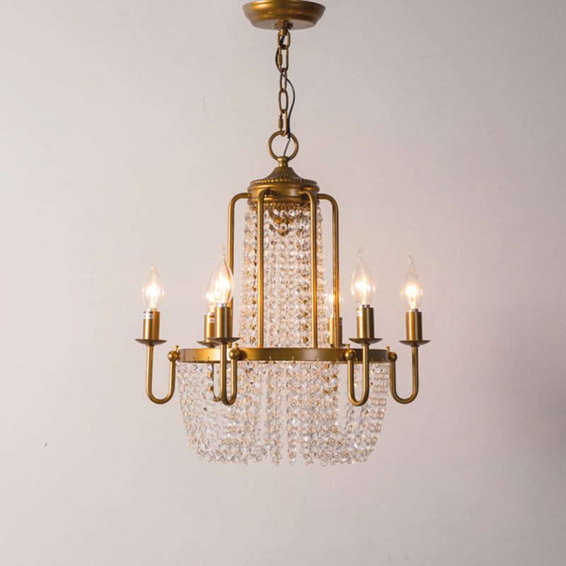 Rustic Gold Candle Style Chandelier - Crystal Octagons & Hanging Pendant For Living Room