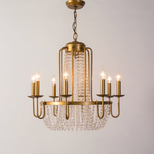 Rustic Gold Candle Style Chandelier - Crystal Octagons & Hanging Pendant For Living Room