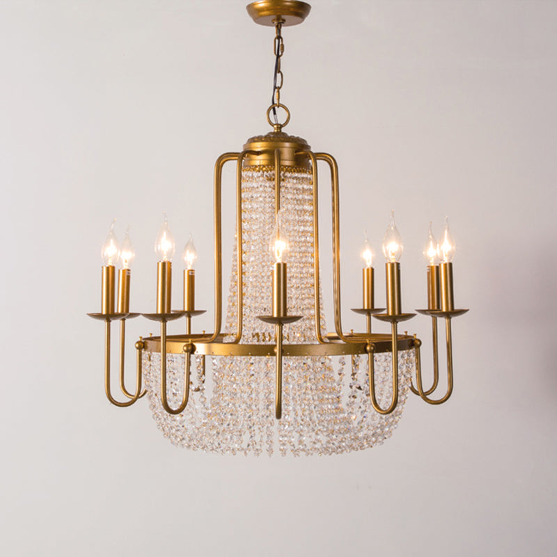 Rustic Gold Candle Style Chandelier - Crystal Octagons & Hanging Pendant For Living Room