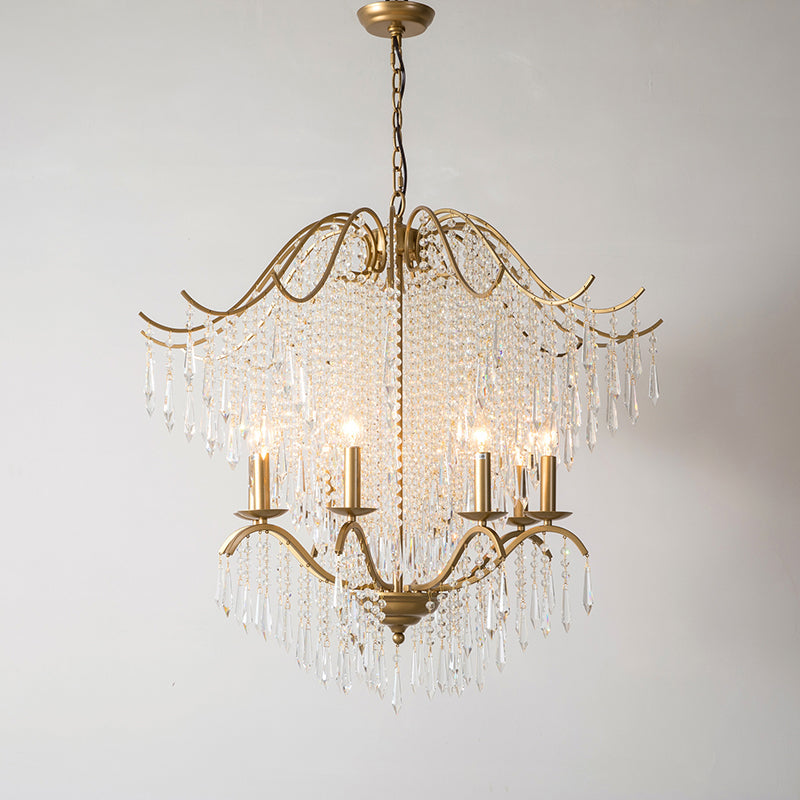 Traditional Gold Crystal Candle Chandelier With Elegant Tassel Design