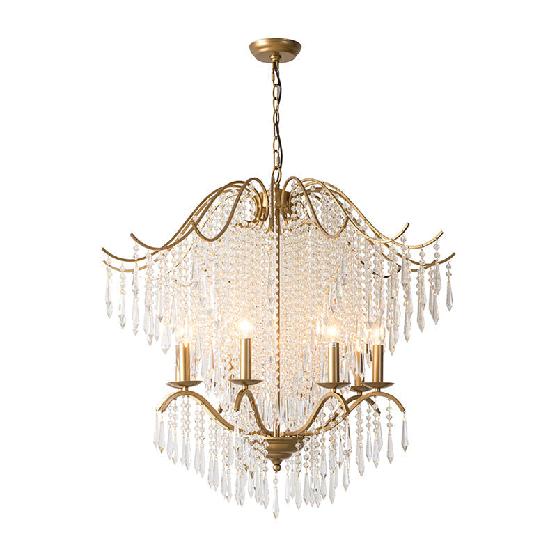 Traditional Gold Crystal Candle Chandelier With Elegant Tassel Design