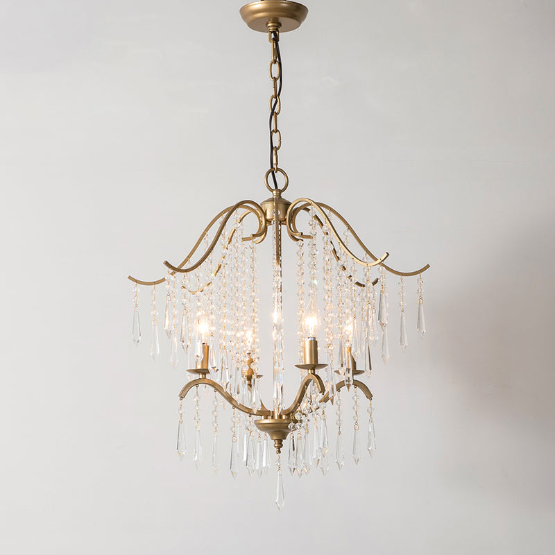 Traditional Gold Crystal Candle Chandelier With Elegant Tassel Design