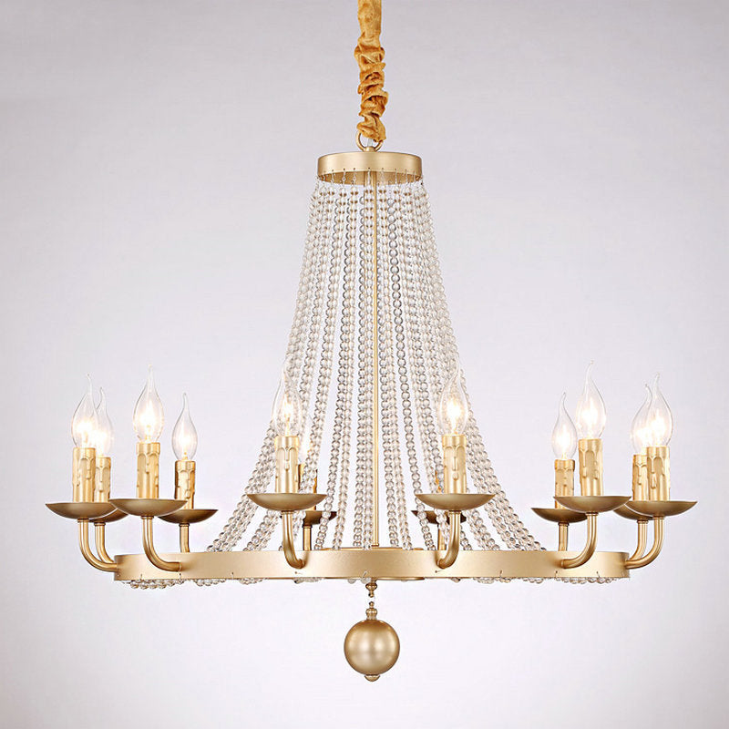 Retro Metal Chandelier Candelabra Ceiling Pendant Light With Crystal Strand - Elegant And Timeless