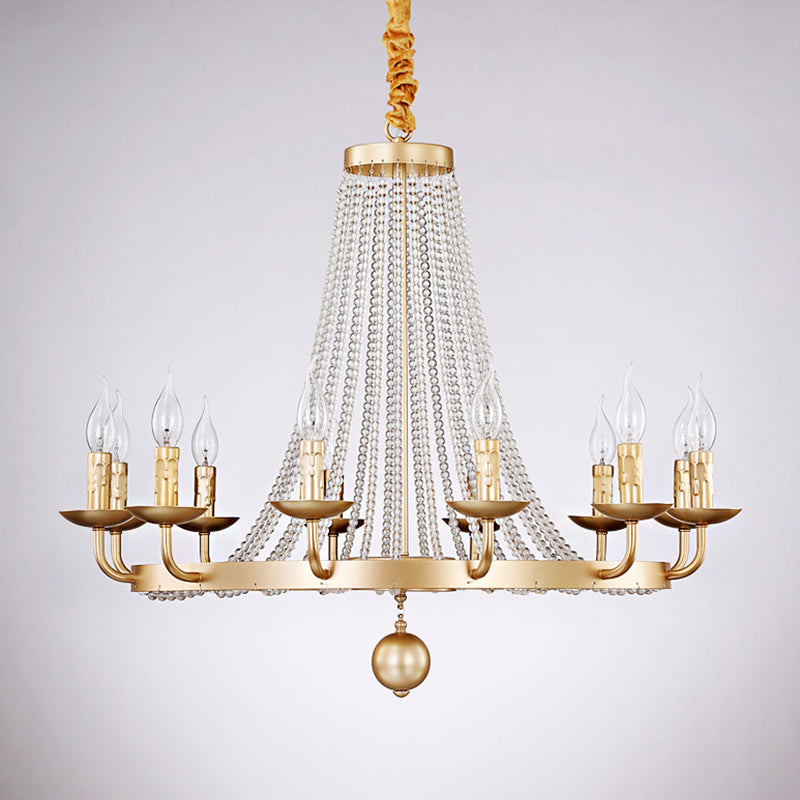 Retro Metal Chandelier Candelabra Ceiling Pendant Light With Crystal Strand - Elegant And Timeless