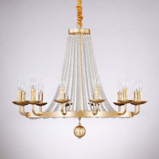 Retro Metal Chandelier Candelabra Ceiling Pendant Light With Crystal Strand - Elegant And Timeless