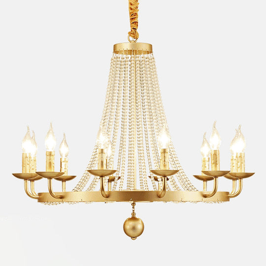 Retro Metal Chandelier Candelabra Ceiling Pendant Light With Crystal Strand - Elegant And Timeless