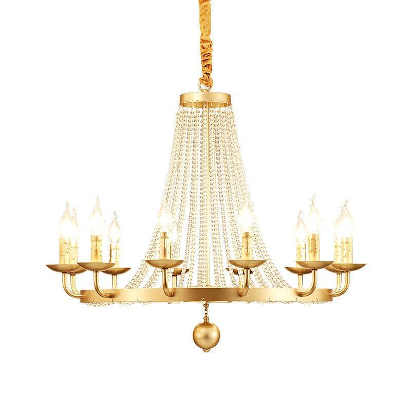 Retro Metal Chandelier Candelabra Ceiling Pendant Light With Crystal Strand - Elegant And Timeless