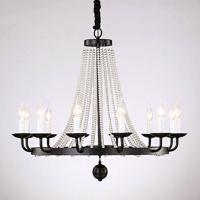 Retro Metal Chandelier Candelabra Ceiling Pendant Light With Crystal Strand - Elegant And Timeless