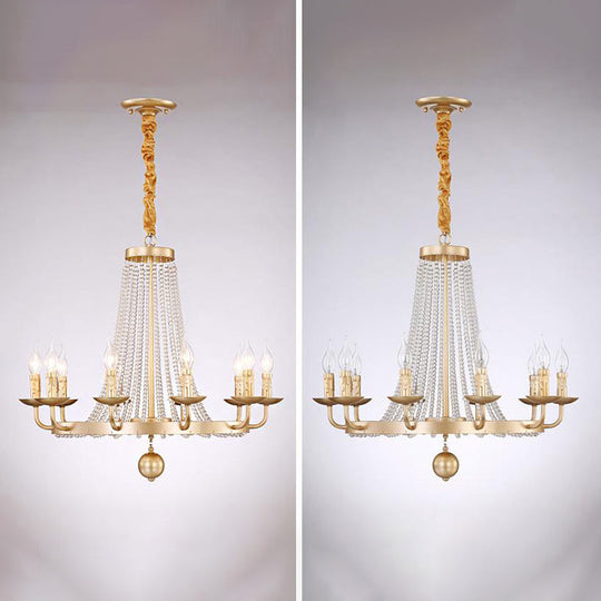 Retro Metal Chandelier Candelabra Ceiling Pendant Light With Crystal Strand - Elegant And Timeless