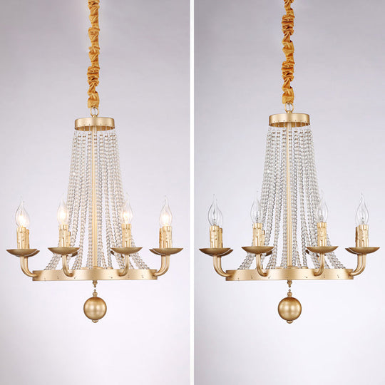 Retro Metal Chandelier Candelabra Ceiling Pendant Light With Crystal Strand - Elegant And Timeless