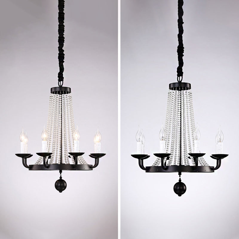 Retro Metal Chandelier Candelabra Ceiling Pendant Light With Crystal Strand - Elegant And Timeless