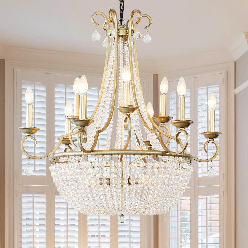 Rustic Crystal Beaded Pendant Chandelier With Candle Design - Perfect For Dining Room Ceiling