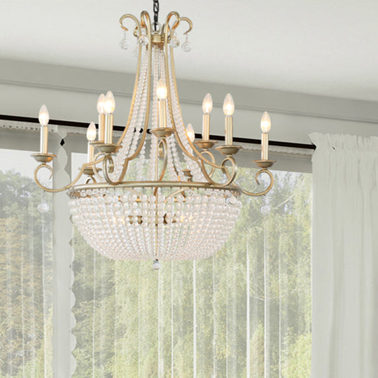 Rustic Crystal Beaded Pendant Chandelier With Candle Design - Perfect For Dining Room Ceiling