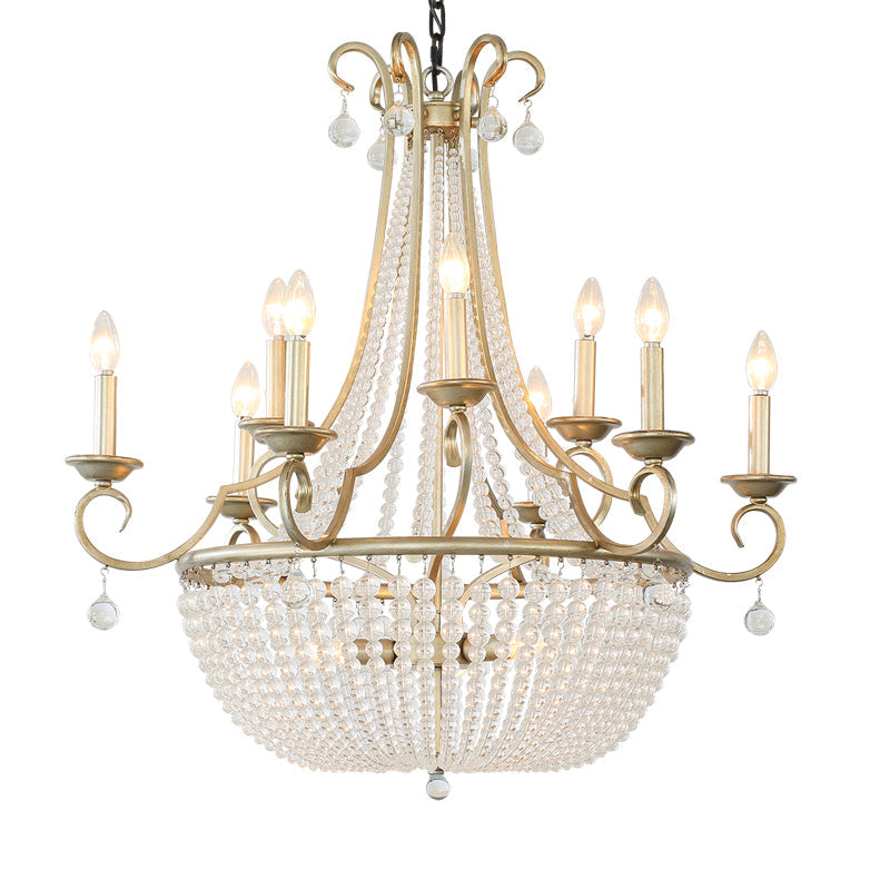 Rustic Crystal Beaded Pendant Chandelier With Candle Design - Perfect For Dining Room Ceiling