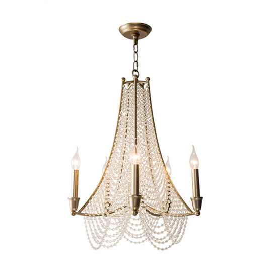 Rustic Kitchen Hanging Lamp With Crystal Accents - Candle Metal Chandelier Gold / Small A