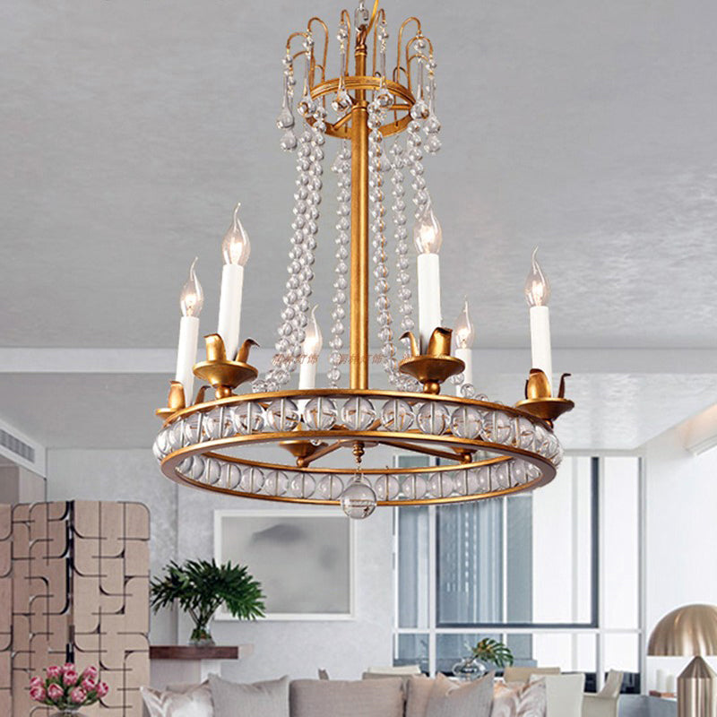 Antique Crystal Chandelier: Elegant 6-Head Candle Style Ceiling Hang Light For Living Room