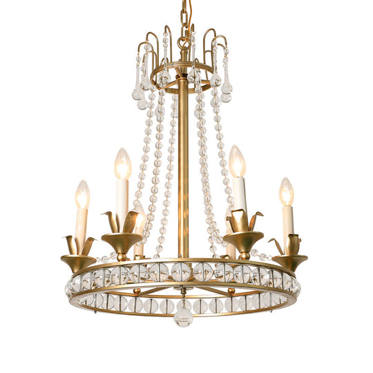 Antique Crystal Chandelier: Elegant 6-Head Candle Style Ceiling Hang Light For Living Room